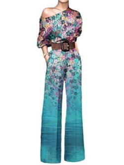 Onsoyours Jumpsuit Damen Elegant Overall Sexy Playsuits Lang Jumpsuits Overalls Damen Festlich Langarm Einteiler Playsuit Romper FüR Hochzeit C Blau XXL von Onsoyours