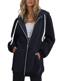 Onsoyours Kapuzenjacke Damen Lang Kapuzenmantel Casual ReißVerschluss Sweatshirt Langen Mantel Jacke Tops Mit Kapuze Mode Lange Sweatjacke Outwear Elegante Kapuzenpullover Sweatjacke A Marine XXL von Onsoyours