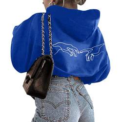 Onsoyours Kapuzenpullover Für Damen Herbst Winter Hoodie Promise Letter Print Sweatshirt Lose Casual Hip Hop Langarmshirt Pullover Mit Kordel Und Taschen Outerwear A Blau L von Onsoyours