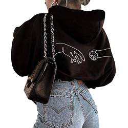 Onsoyours Kapuzenpullover Für Damen Herbst Winter Hoodie Promise Letter Print Sweatshirt Lose Casual Hip Hop Langarmshirt Pullover Mit Kordel Und Taschen Outerwear B Schwarz XXL von Onsoyours