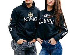 Onsoyours King Queen Pullover Pärchen Set Zwei Hoodies für Paare Couple Pullover Geschenk Idee A-Queen Schwarz XS von Onsoyours