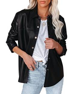 Onsoyours Kunstlederjacke Damen Kunstleder Blazer Leder Mantel Elegant Casual Anzugjacke Stretch Damenjacke Knopfleiste Slim Fit Trenchcoat Geschäft Büro Blazers C Schwarz XL von Onsoyours