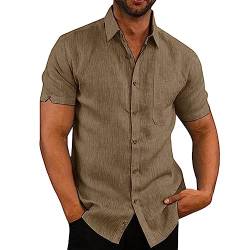 Onsoyours Leinenhemd Herren Kurzarm Einfarbig Sommerhemd Regular Fit Freizeithemd Businesshemd Leinenshirt Sommer Khaki 3XL von Onsoyours