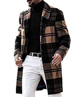 Onsoyours Mantel Herren Slim Fit Lang Wollmantel Business Trenchcoat Plaid Wintermantel Parka Outwear Winter Jacke (L, B Khaki) von Onsoyours