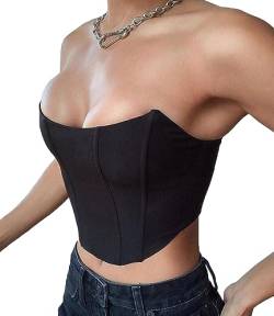 Onsoyours Mesh Corset Crop Tops Bustier Unterbrust Ohne Knochen Rückenfrei Ärmellos Trägerlos Schulterfrei Ästhetischer Bodyshaper für Frauen Y2K C Schwarz XL von Onsoyours