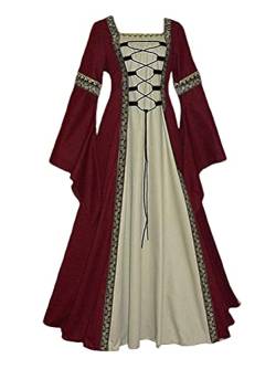 Onsoyours Mittelalterliches Kostüm Women Lange Ärmel Renaissance-Kleid Maxikleid Rot XL von Onsoyours