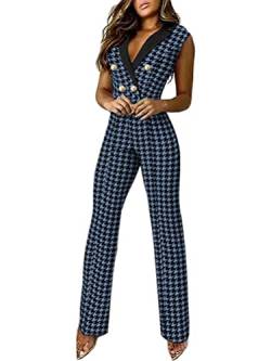 Onsoyours Overall Damen Damen Elegant Sommer Jumpsuit Kurzarm Playsuit Vintage Hose mit Bund Damen Casual Outfits E2 Blau L von Onsoyours