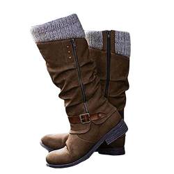 Onsoyours Overknee Stiefel Damen Warme Winterstiefel Mit Blockabsatz Langschaft Boots Flach Casual Cowboy Stiefel Reißverschluss Klassisch Westernstiefel Winterschuhe B Braun 35 EU von Onsoyours