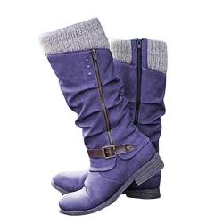 Onsoyours Overknee Stiefel Damen Warme Winterstiefel Mit Blockabsatz Langschaft Boots Flach Casual Cowboy Stiefel Reißverschluss Klassisch Westernstiefel Winterschuhe B Violett 40 EU von Onsoyours