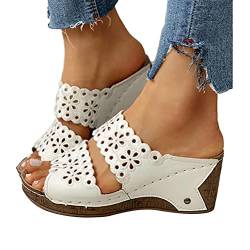 Onsoyours Plateau Sandalen Damen Sommer Keilabsatz Pantoletten Flach Geschlossene Slingback Wedges Sandaletten Halbschuhe Vintage Freizeit Offene Schuhe Boho Strandsandalen A Weiß 37 EU von Onsoyours