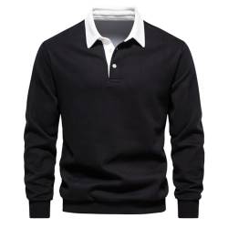 Onsoyours Poloshirt Herren Langarm Basic Casual Baumwolle Golf Tennis Poloshirts Revers mit Knopf Herren Kontrast Poloshirts Basic Langarm Polo Shirt Polohemd Arbeit Casual Tops A Schwarz XXL von Onsoyours