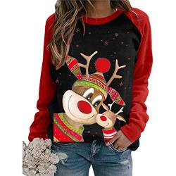 Onsoyours Pullover Damen Teenager Mädchen Weihnachtspulli Rudolph Rentier Elfe Weihnachtspullover Klassisch Rentier Muster Langarm Christmas Sweatshirt Xmas Pulli Shirt 01 Schwarz XS von Onsoyours