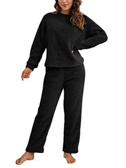 Onsoyours Pyjamas für Frauen Mädchen Damen Bequemes Kuscheln Warmes Fleece Twosie Pyjama Set Pyjama Bottoms Set Lounge Wear für Frauen A Schwarz XS von Onsoyours