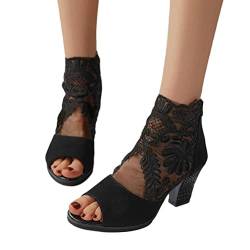 Onsoyours Sandalen Damen Elegant Stiletto Pumps Abendschuhe mit Fischmaul Spitze Hohl Open Toe High Heels Freizeitschuhe Sommerschuhe Lässige Riemchenpumps B Schwarz 43 EU von Onsoyours