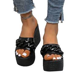 Onsoyours Sandalen Damen Sommer Casual Wedge Peep Toe High Heel Plattform Pantoletten Keilabsatz Slipper Sandalen Hausschuhe Sandalen mit Schleife C Schwarz 37 EU von Onsoyours