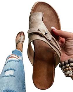 Onsoyours Sandalen Für Frauen Retro Comfy Premium Sommer-Hausschuhe Aushöhlen Flacher Ferse Flip Flop Beach Sandalen Damen Mode Plattform Open-Toe-Schuhe Grau 39 EU von Onsoyours