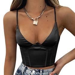 Onsoyours Satin Korsett Tops Frauen Wrap V Neck Floral Tanks Camis Sexy Bustier Sommer Rohr Crop Tops Festival Outfit F Schwarz M von Onsoyours