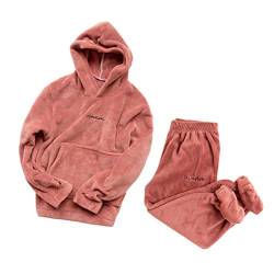 Onsoyours Schlafanzug Damen Lang Warm Fleece Pyjama Damen Hausanzug Kuschelig Winter Warm Hausanzug Zweiteiliger Schlafanzug C Rot S von Onsoyours