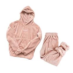 Onsoyours Schlafanzug Damen Polar Fleece Pyjama Für Frauen Warme Nachtwäsche Und Hausanzug Damen Langarm Hausanzug Zweiteiler Mit Tasche C Rose XS von Onsoyours