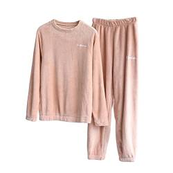 Onsoyours Schlafanzug Damen Polar Fleece Pyjama Für Frauen Warme Nachtwäsche Und Hausanzug Damen Langarm Hausanzug Zweiteiler Mit Tasche D Rose S von Onsoyours