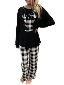 Onsoyours Schlafanzug Damen Pyjama Damen Lang Zweiteilige Nachtwäsche Frauen Kuschelig Pyjama Set Schlafanzug Sleepwear Pyjamahose Herbst Winter F Schwarz S von Onsoyours