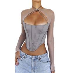 Onsoyours Schulter Sexy Backless Twist Bodys Frauen Langarm Top Dünne Hohe Taille Body Club Party Streetwear C Grau S von Onsoyours