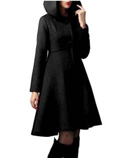 Onsoyours Schwarz Taschen Langarm Elegant Wollmantel mit Kapuze Damen Ausgestellter Wintermantel Outwear S von Onsoyours