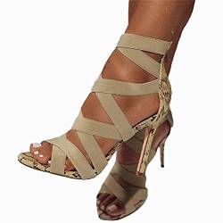 Onsoyours Sexy High Heels für Damen Neue Sommersandalen mit Fischmaul Gefrostete Stiletto-Sandalen mit Offenem Zeh und Reißverschluss Beige 40 EU von Onsoyours