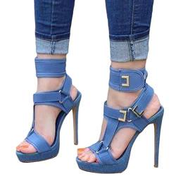 Onsoyours Sexy High Heels für Damen Neue Sommersandalen mit Fischmaul Gefrostete Stiletto-Sandalen mit Offenem Zeh und Reißverschluss E Blau 35 EU von Onsoyours
