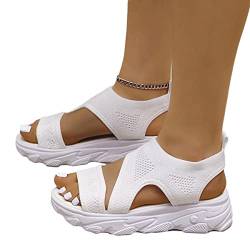 Onsoyours Sommer Sandalen Damen Keilabsatz Sandalen Orthopädische Sport Sandalen Strick Mesh Atmungsaktives Weiche Sohle Casual Offener Zeh Plateau Walkingschuhe B Weiß 36 EU von Onsoyours