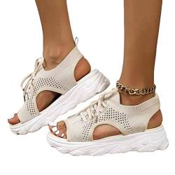 Onsoyours Sommer Sandalen Damen Keilabsatz Sandalen Orthopädische Sport Sandalen Strick Mesh Atmungsaktives Weiche Sohle Casual Offener Zeh Plateau Walkingschuhe F Beige 36 EU von Onsoyours