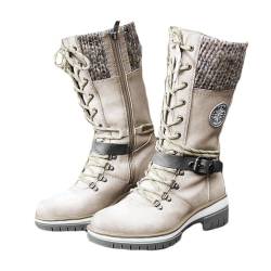 Onsoyours Stiefeletten Damen Modische Warm Lange Stiefel Für Frauen Herbst Winter Reitstiefel Western Stiefel aus Leder Boots Schneestiefel Rutschfest Stiefel Weiß 37 EU von Onsoyours