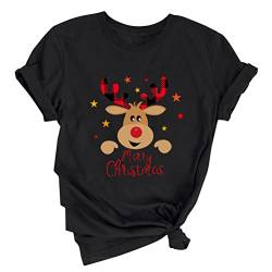 Onsoyours T-Shirt Weihnachten Damen Große Größen Weihnachten Print Muster Weihnachtsshirt für Weihnachtsfeier Merry Christmas Damen Rundhals Casual Top Schwarz M von Onsoyours