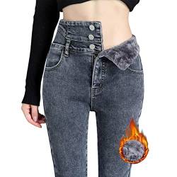 Onsoyours Thermo Jeans Damen Fleece Gefütterte Thermojeans Skinny Jeans High Waist Leggings Denim Hose Winter Warm Dicke Strumpfhose Pants Streetwear A Hellgrau XS von Onsoyours