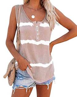 Onsoyours Tie-Dye Damen Sommer Kurzarm Rundhals Mode O-Ausschnitt lose Oversize Kontrastfarben Bluse Tops Oberteile Baumwoll Basic Tops Shirt Tee Tops Khaki 3XL von Onsoyours