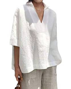 Onsoyours Tops Damen Sommer Kurzarm Tunika O-Neck Oberteile Elegant Blusen Hemden Asymmetrie T-Shirt Casual Loose B Weiß 46 von Onsoyours