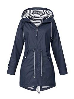 Onsoyours Wasserdichter Kapuzen Regenmantel Damen Solide Regenjacke Freien Winddichte Überzieher Damen Regenjacke Kurzmantel Rainy maritimer Look B Marine 42 von Onsoyours