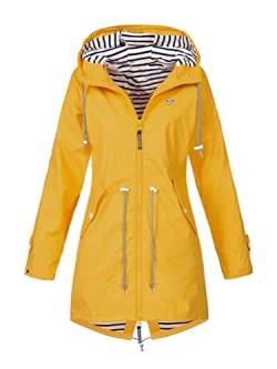 Onsoyours Wasserdichter Kapuzen Regenmantel Damen Solide Regenjacke Freien Winddichte Überzieher Kapuzenjacke Outdoorjacken Regenmantel Windproof B Gelb 38 von Onsoyours