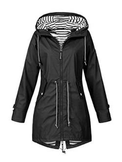 Onsoyours Wasserdichter Kapuzen Regenmantel Damen Solide Regenjacke Freien Winddichte Überzieher Kapuzenjacke Outdoorjacken Regenmantel Windproof B Schwarz 50 von Onsoyours