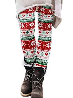 Onsoyours Weihnachts Leggings Damen Taille Thermo Leggings Weihnachtshose Herbst Winter mit Weihnachtlichem Rentier Freizeithose Elastisch Warme Leggings für Damen B6 L von Onsoyours