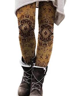 Onsoyours Winter Leggings Stretch Damen Gefüttert Hosen Sporthose High Waist Drucken Freizeithose Verdicken Warme Winterhose Dicken Skinny Jogginghose Laufhosen D Braun S von Onsoyours