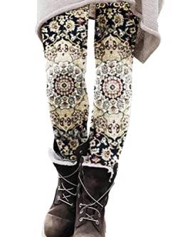 Onsoyours Winter Leggings Stretch Damen Gefüttert Hosen Sporthose High Waist Drucken Freizeithose Verdicken Warme Winterhose Dicken Skinny Jogginghose Laufhosen D Muster XL von Onsoyours