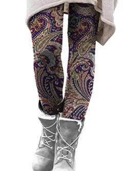 Onsoyours Winter Leggings Stretch Damen Gefüttert Hosen Sporthose High Waist Drucken Freizeithose Verdicken Warme Winterhose Dicken Skinny Jogginghose Laufhosen D Violett XL von Onsoyours