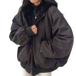 Onsoyours Winterjacke Damen Wintermantel Kapuzenjacke Auf Beiden Seiten Parka mit Fell Kapuze Warm Fleece Gefütterter Doppelseitige Winter Mantel Jacke Outdoorjacke A Schwarz XL von Onsoyours