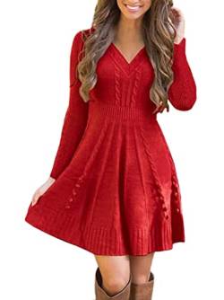 Onsoyours Winterkleider Damen Pulloverkleid Strickkleid Lang Pullover Kleid Winter Cocktailkleider Schöne Kleider Pulli Sweatshirt C Rot XXL von Onsoyours