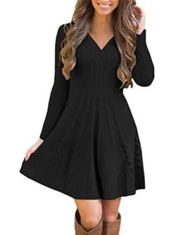 Onsoyours Winterkleider Damen Pulloverkleid Strickkleid Lang Pullover Kleid Winter Cocktailkleider Schöne Kleider Pulli Sweatshirt C Schwarz S von Onsoyours