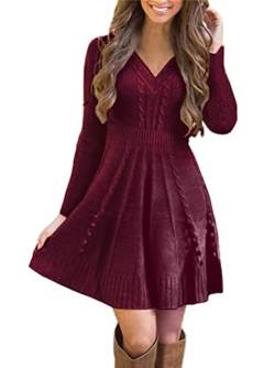 Onsoyours Winterkleider Damen Pulloverkleid Strickkleid Lang Pullover Kleid Winter Cocktailkleider Schöne Kleider Pulli Sweatshirt C Weinrot XS von Onsoyours