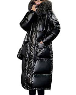 Onsoyours Wintermantel Damen Lange Warm Slim Fit Jacke Dicker Stepp Mantel Frauen Übergangsjacke Coat Outwear Winterjacke Winterparka Mit Pelzkapuze Reißverschluss A Schwarz M von Onsoyours