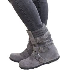 Onsoyours Winterstiefel Damen Warm Gefüttert Kurzschaft Schneestiefel Winter Rutschfeste Stiefel Flach Boots Stiefeletten Reißverschluss Schneeschuhe Grau 39 EU von Onsoyours