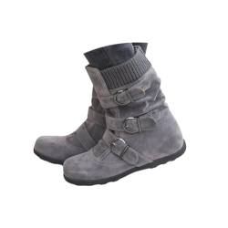 Onsoyours Winterstiefel Damen Warm Gefüttert Kurzschaft Schneestiefel Winter Rutschfeste Stiefel Flach Boots Stiefeletten Reißverschluss Schneeschuhe Grau 40 EU von Onsoyours